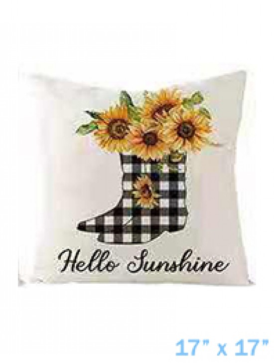 "Hello Sunshine" Sunflower and Boots Print Cushion & Filler